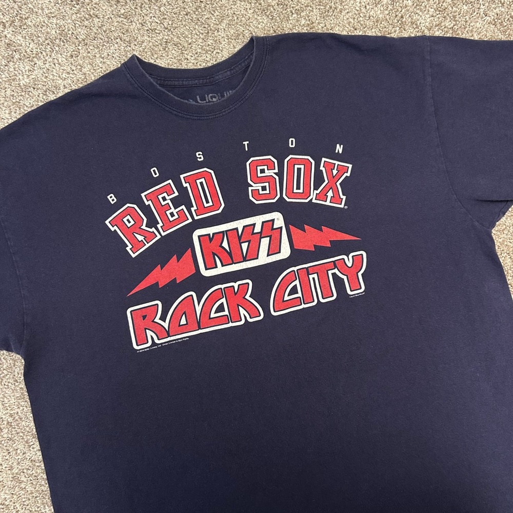 Kiss Rock City Boston Red Sox Tshirt Men 2xl 2014 Liquid Blue Tour Band Music